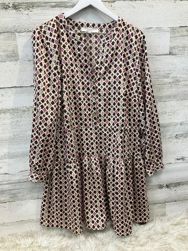 Dress Casual Midi By Loft In Brown & Pink, Size: L