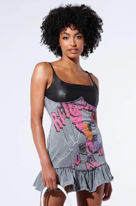 GRAFFITI ALLEY PU MINI DRESS