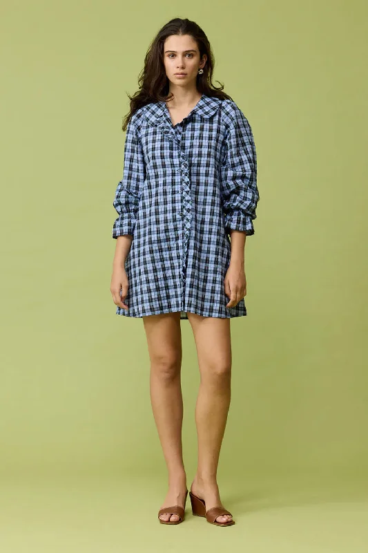 Ruby - Sandler Long Sleeve Minidress, Blue Tartan