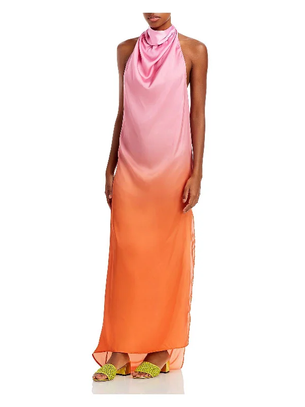 Womens Satin Open-Back Maxi Dress