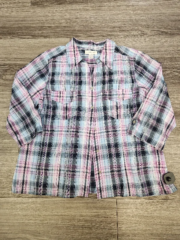 Plaid Pattern Blouse 3/4 Sleeve Christopher And Banks, Size Xl