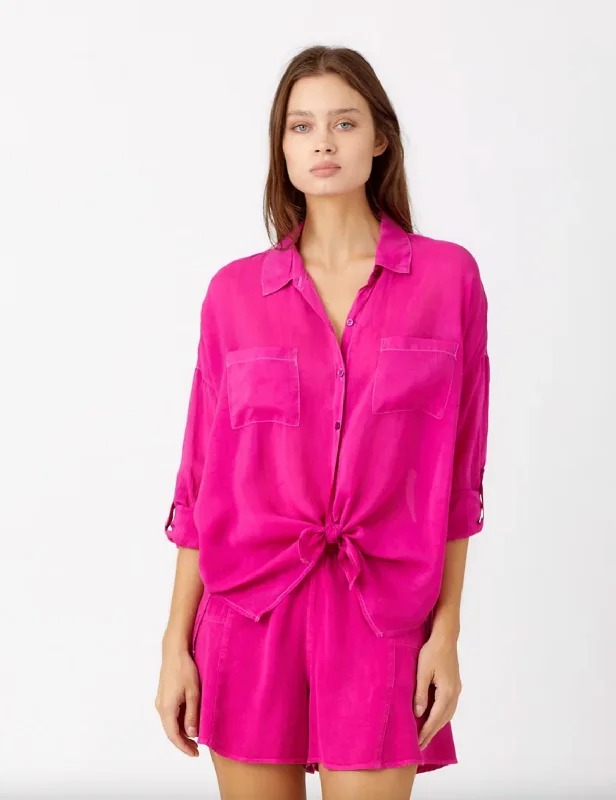 Cargo Pocket Tie Front Top - Magenta