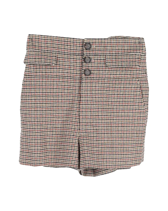 Chloe Houndstooth Tailored Shorts in Brown Cotton