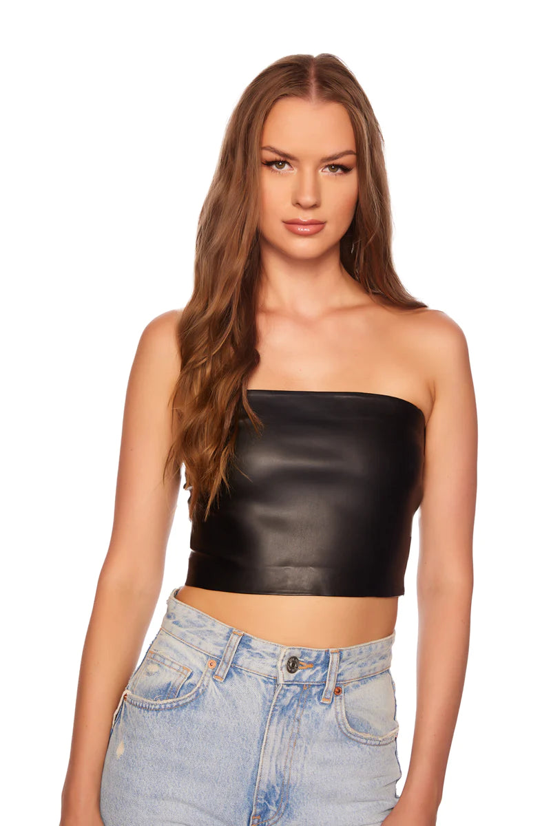 Faux Leather Crop Tube - Black