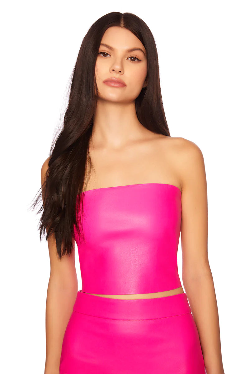 Faux Leather Crop Tube - Pink Glow