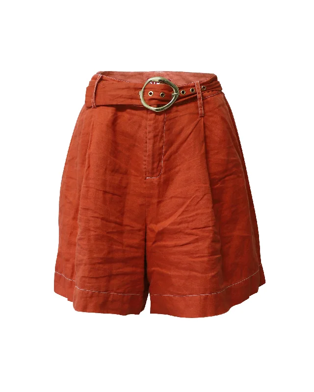 Staud Helios Belted Shorts in Orange Linen