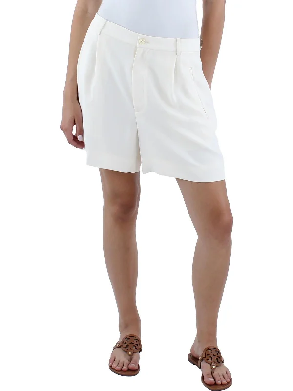 Womens High Rise Pleated Casual Shorts