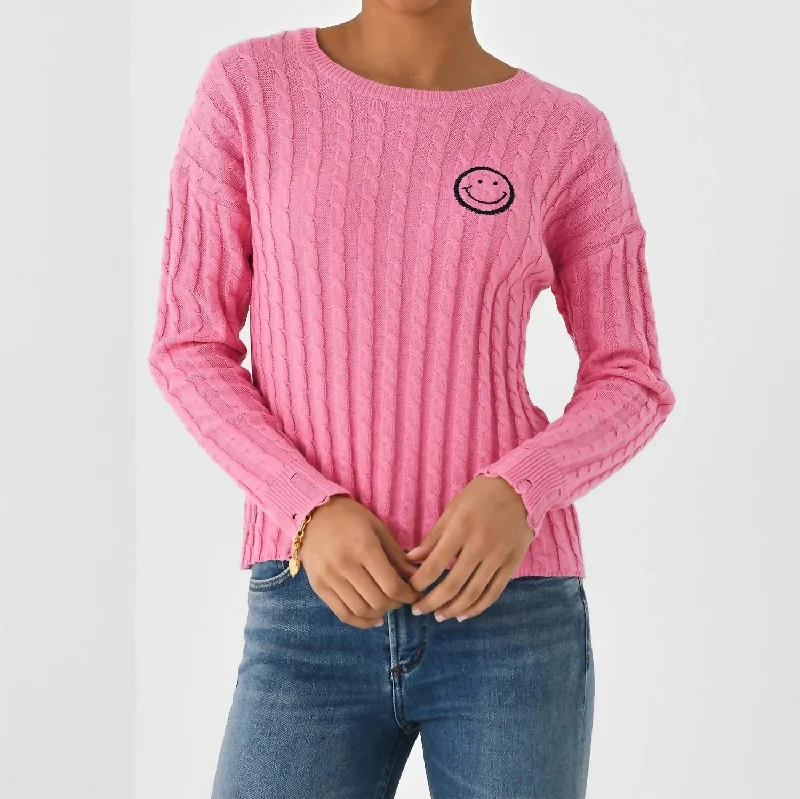 Cable Varsity Smiley Crew Sweater In Malibu/navy