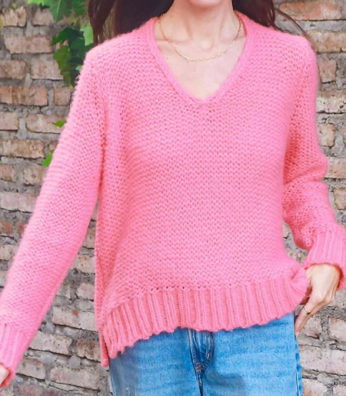 Christy Reverse V Sweater In Pink