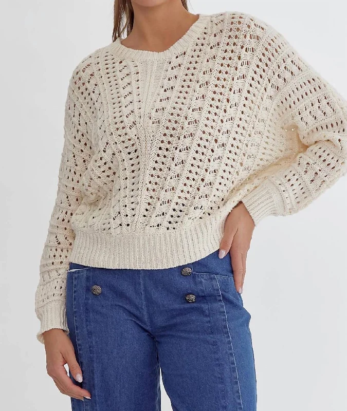 Crochet Knit Lightweight Sweater In Cream