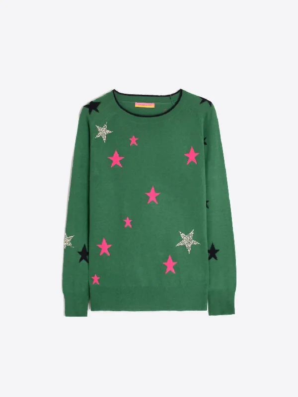 Intarsia Stars Sweater In Green