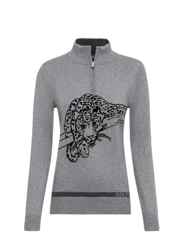 Leopard Instict Troyer Sweater In Grey