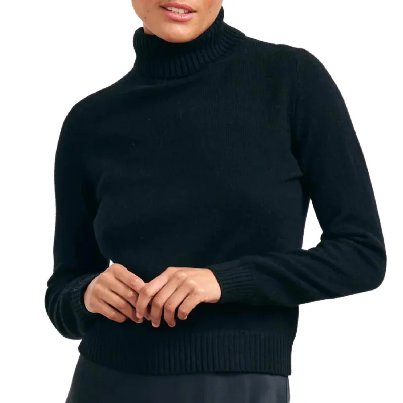 Lightweight Cashmere Roll Collar Sweater In Black