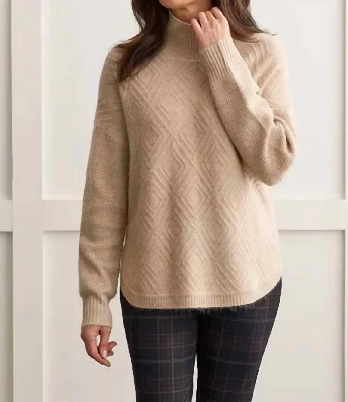 Long Sleeves Mock Neck Sweater In Oatmeal