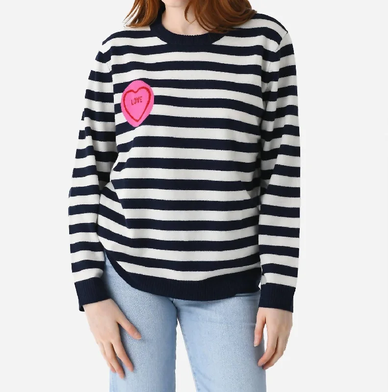 Stripe Love Crew Sweater In Bright White Honeysuckle