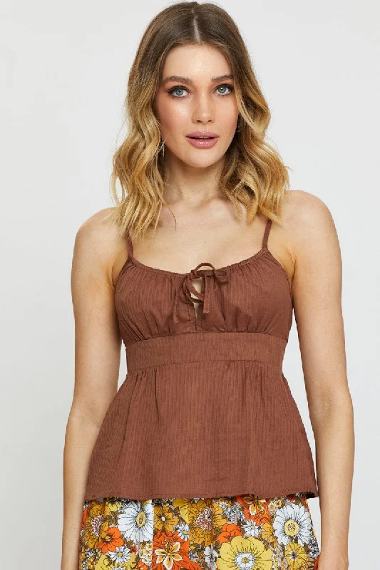 Brown Singlet Top Sleeveless V-Neck