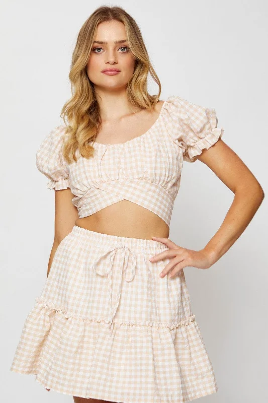 Check Crop Top Short Sleeve