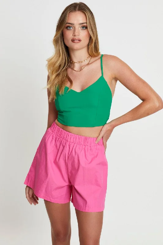 Green Crop Top Sleeveless V-Neck