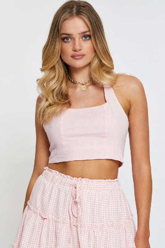 Pink Halter Top Sleeveless Crop