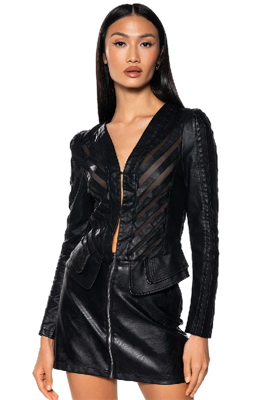 COME A LITTLE CLOSER MESH PLEATHER JACKET