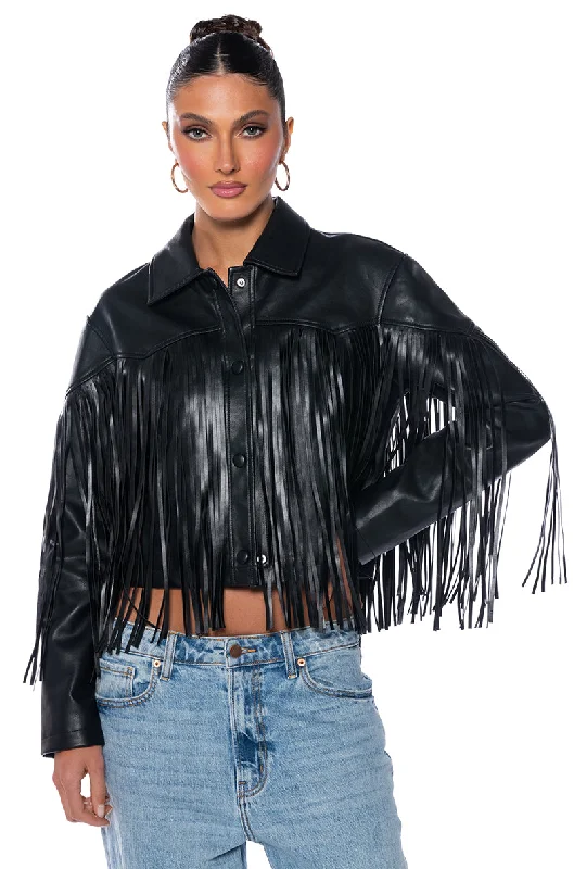 AZALEA WANG COUNT IT FRINGE BOXY JACKET IN PU