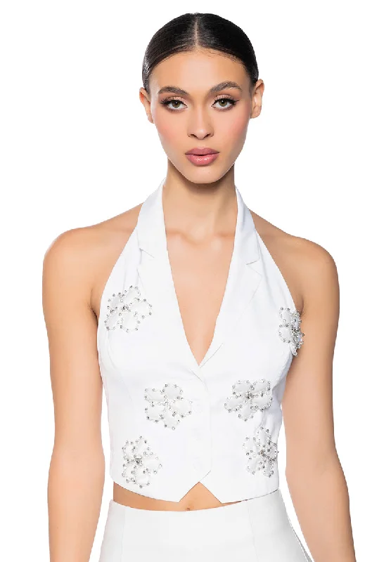 FLOWER APPLIQUE HALTER VEST