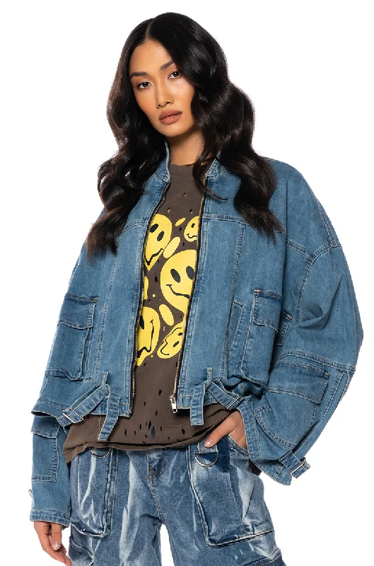 LA ISLA CARGO OVERSIZED DENIM JACKET