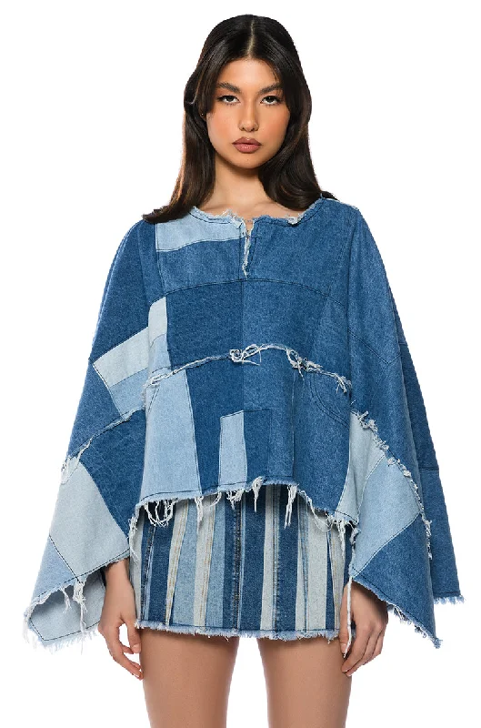 TO THE CHATEAU PATCHWORK DENIM PONCHO