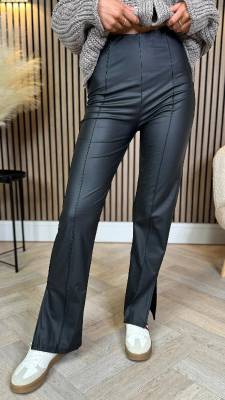 Andi Black Straight Leg Leather Look Trousers