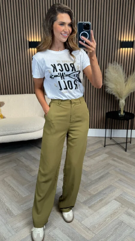 Naomi Olive Green Straight Leg Trousers